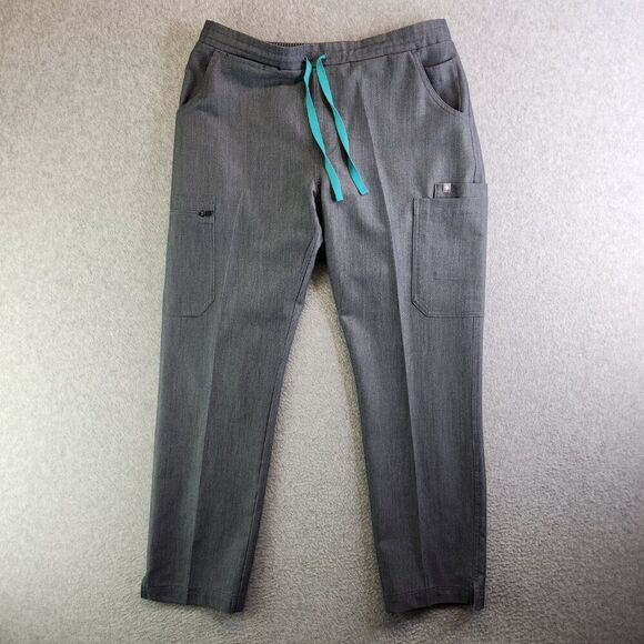 Figs Scrub Pants Womens Medium Gray Yola Skinny Leg Zip Cargo Blue Drawstring - Picture 16 of 16